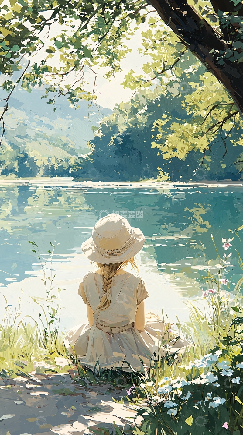 高清大图下载【趣麦麦图】湖边女孩的夏日时光