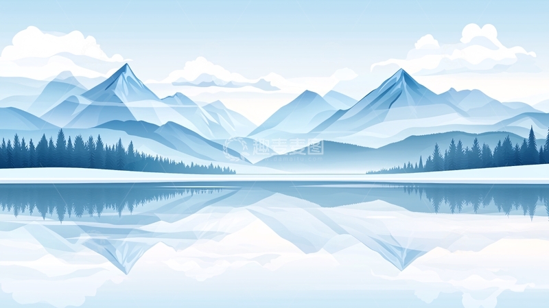 高清大图下载【趣麦麦图】雪山倒影宁静湖面