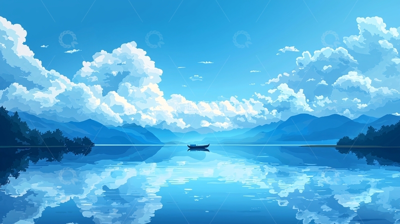 高清大图下载【趣麦麦图】宁静湖畔山水图