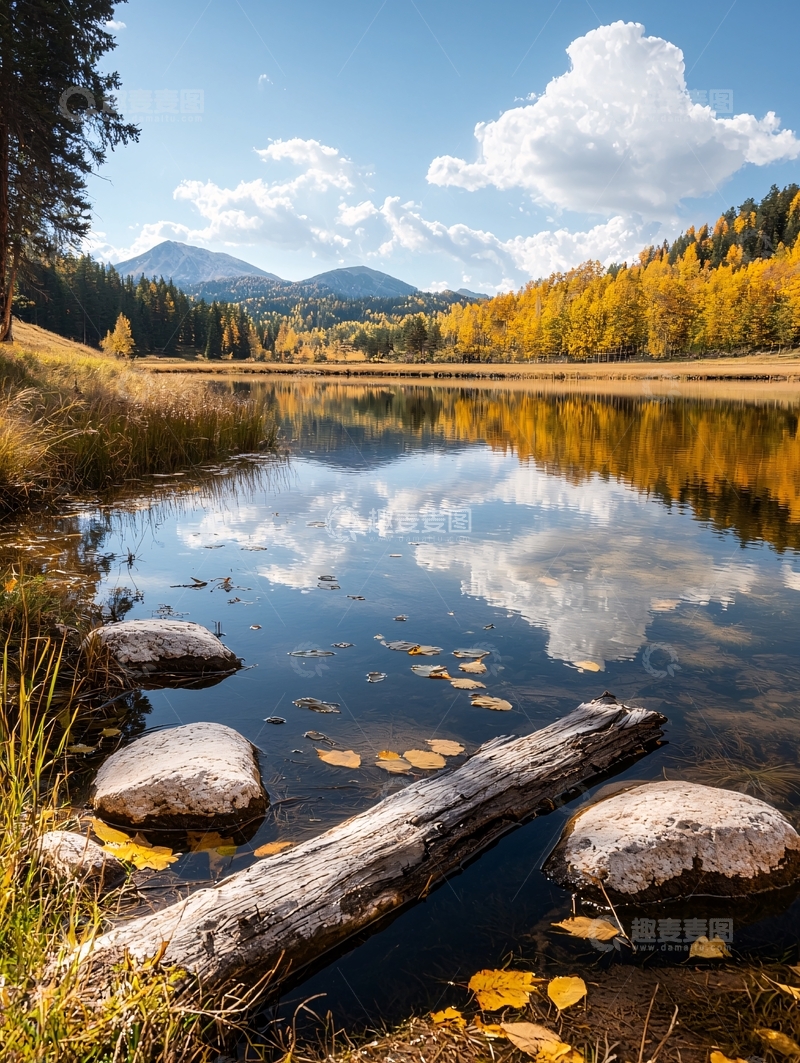 高清大图下载【趣麦麦图】秋日湖畔静谧风景