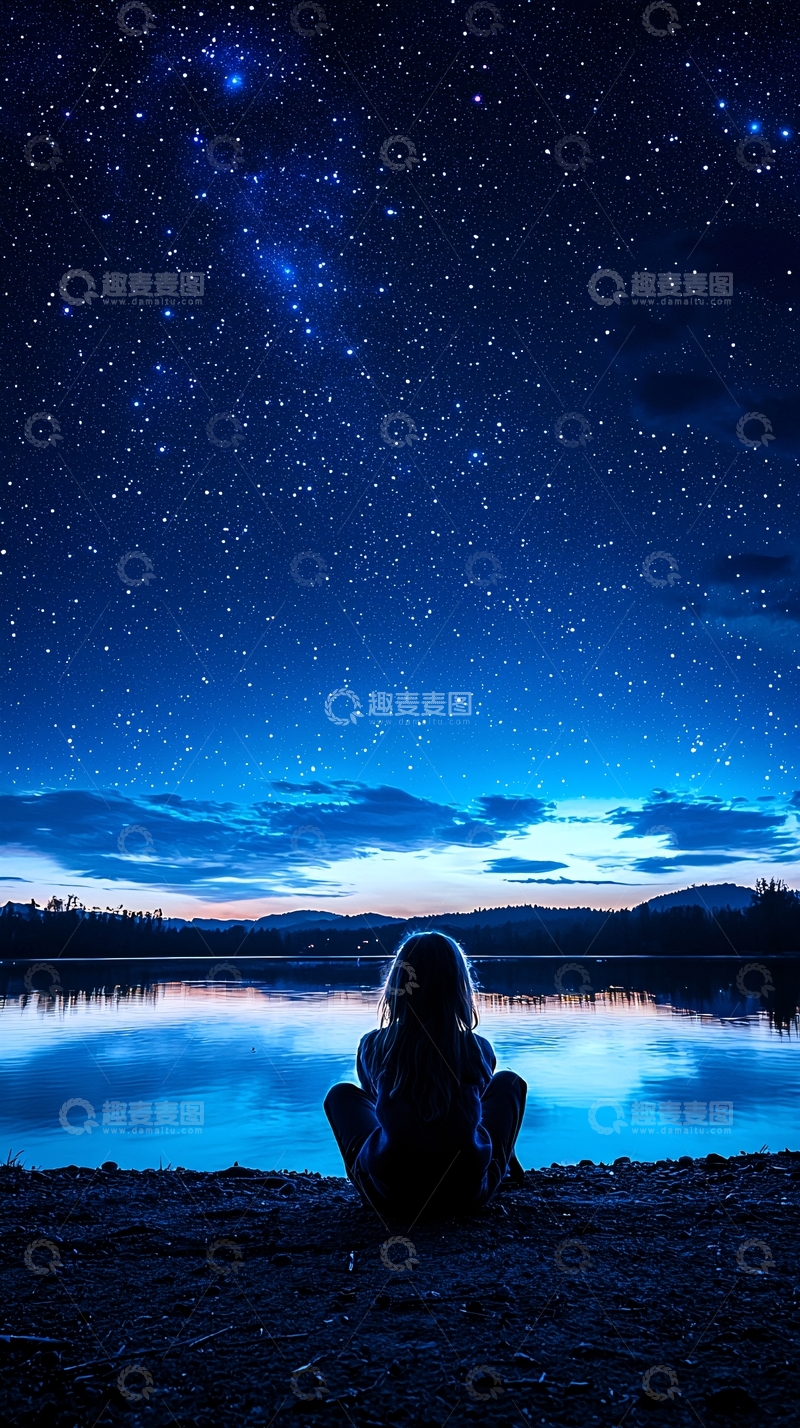 高清大图下载【趣麦麦图】湖边星空下的宁静时刻