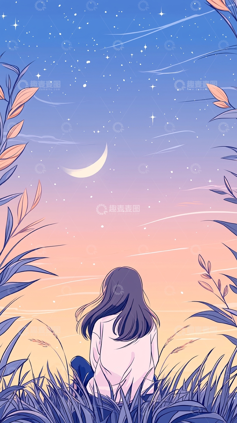 高清大图下载【趣麦麦图】夜空下的女孩