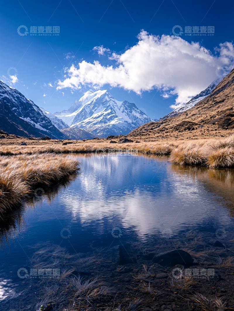 高清大图下载【趣麦麦图】雪山倒影宁静湖面