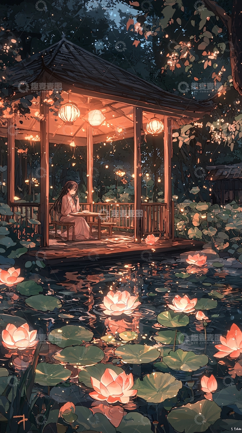 高清大图下载【趣麦麦图】荷塘月色下的宁静时光