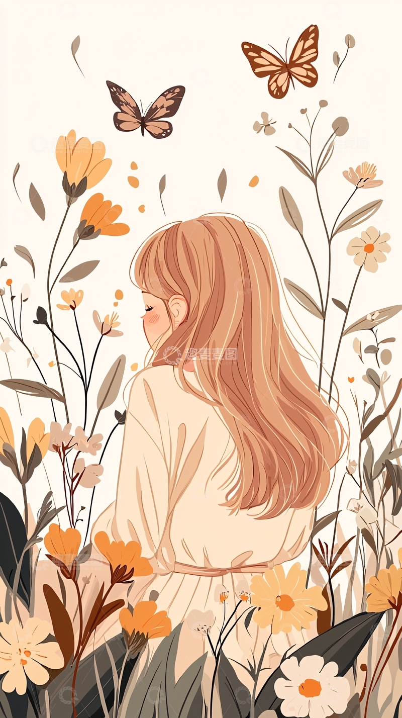 高清大图下载【趣麦麦图】秋日花海中的女孩