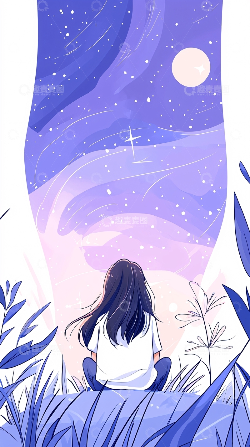 高清大图下载【趣麦麦图】仰望星空的女孩