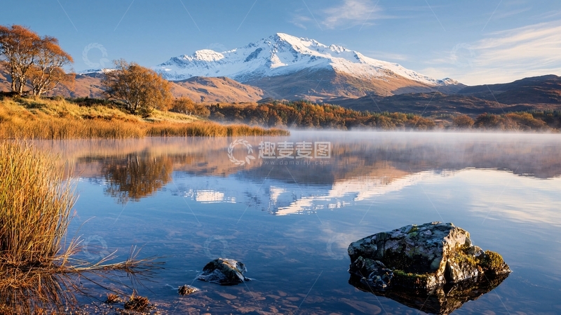 高清大图下载【趣麦麦图】雪山倒影湖畔晨雾