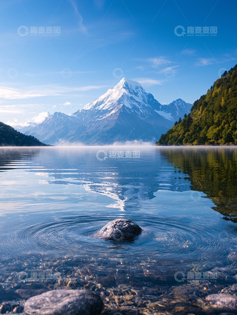 高清大图下载【趣麦麦图】雪山倒影湖面宁静自然风光
