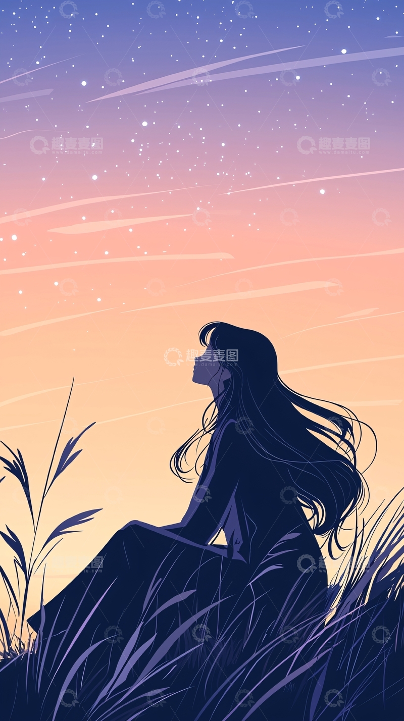 高清大图下载【趣麦麦图】夜空下的孤独剪影