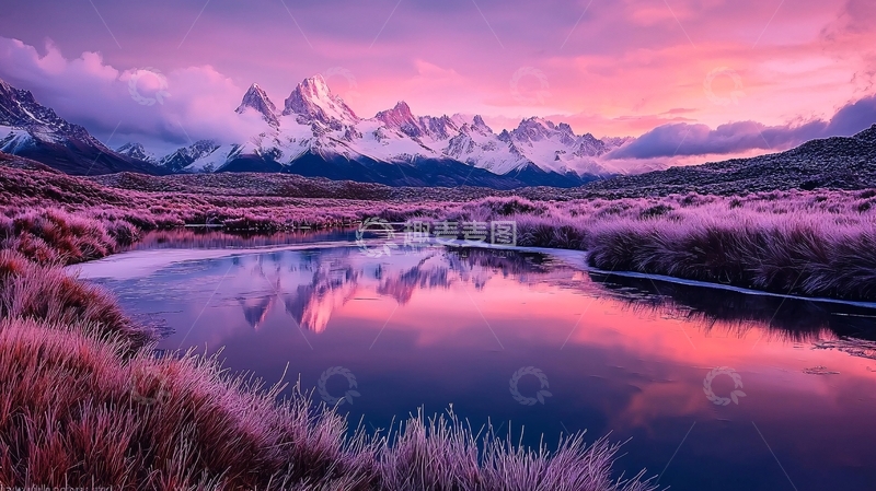 高清大图下载【趣麦麦图】雪山倒影湖畔晨曦