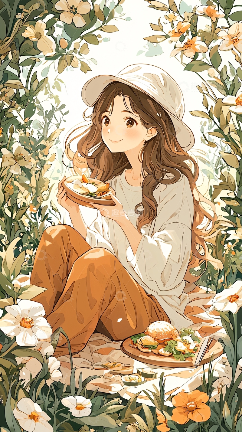 高清大图下载【趣麦麦图】花丛中的野餐时光