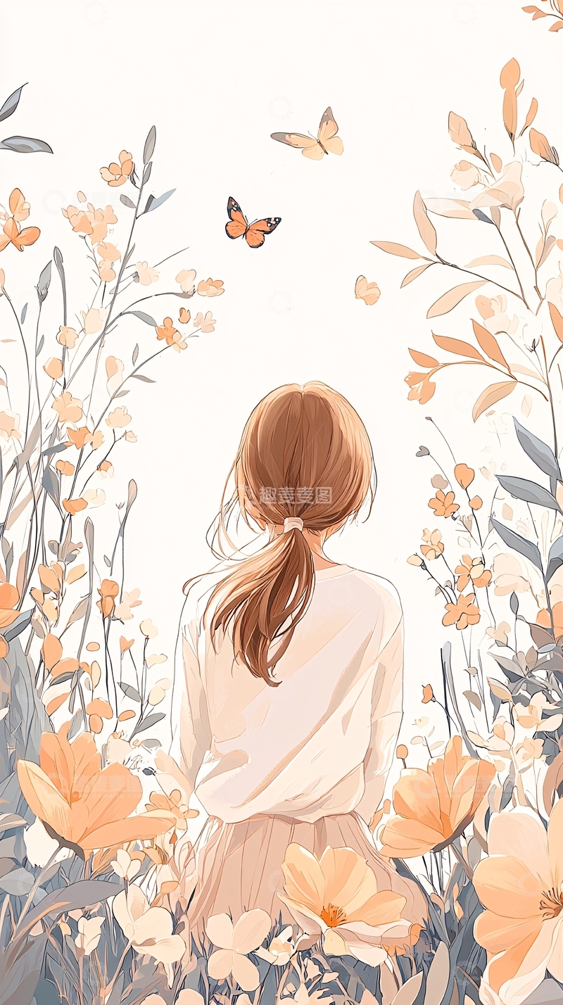 高清大图下载【趣麦麦图】秋日花海中的女孩背影