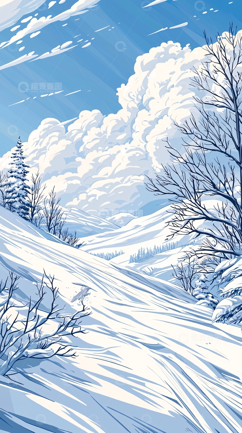 高清大图下载【趣麦麦图】冬日雪景山间风景