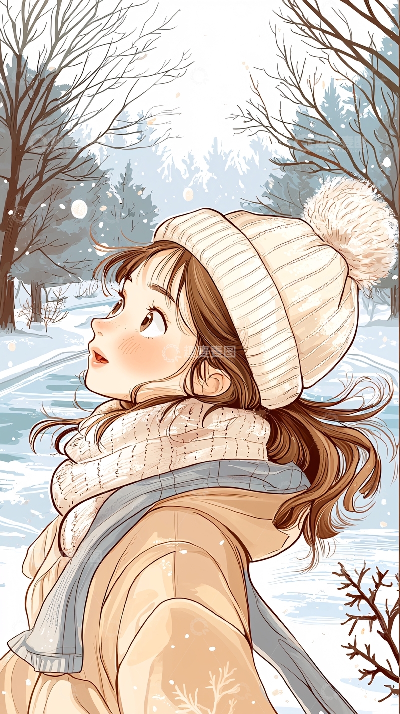 高清大图下载【趣麦麦图】冬日雪景中的女孩