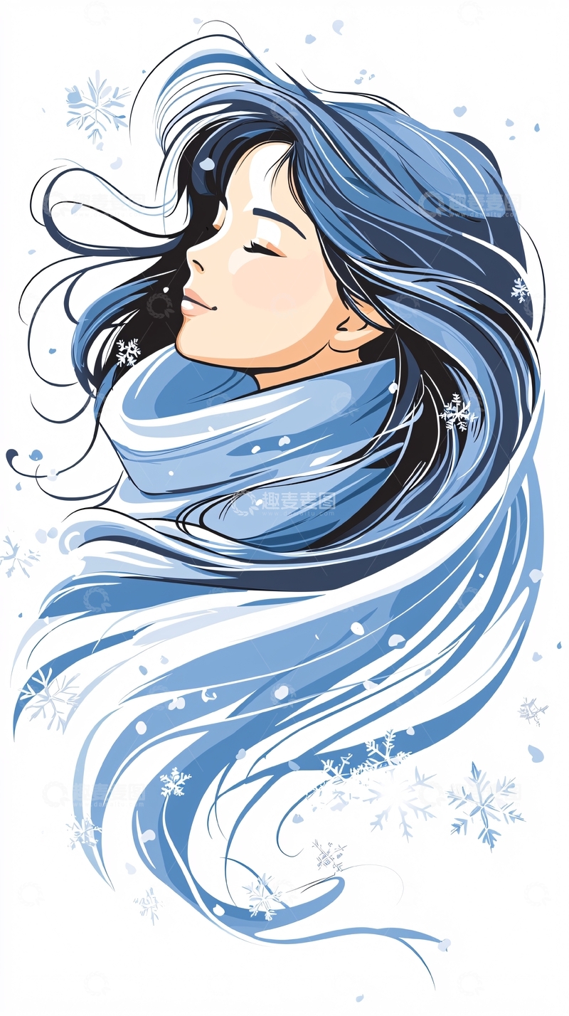 高清大图下载【趣麦麦图】冬日飘雪的美丽女孩
