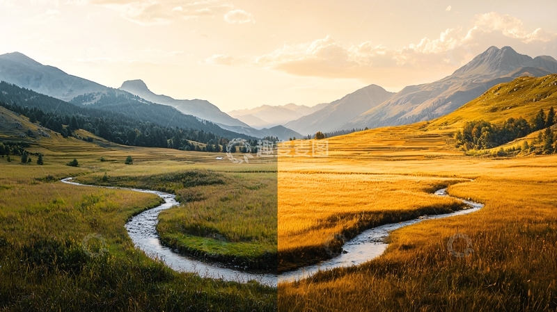 高清大图下载【趣麦麦图】山间小溪日落美景