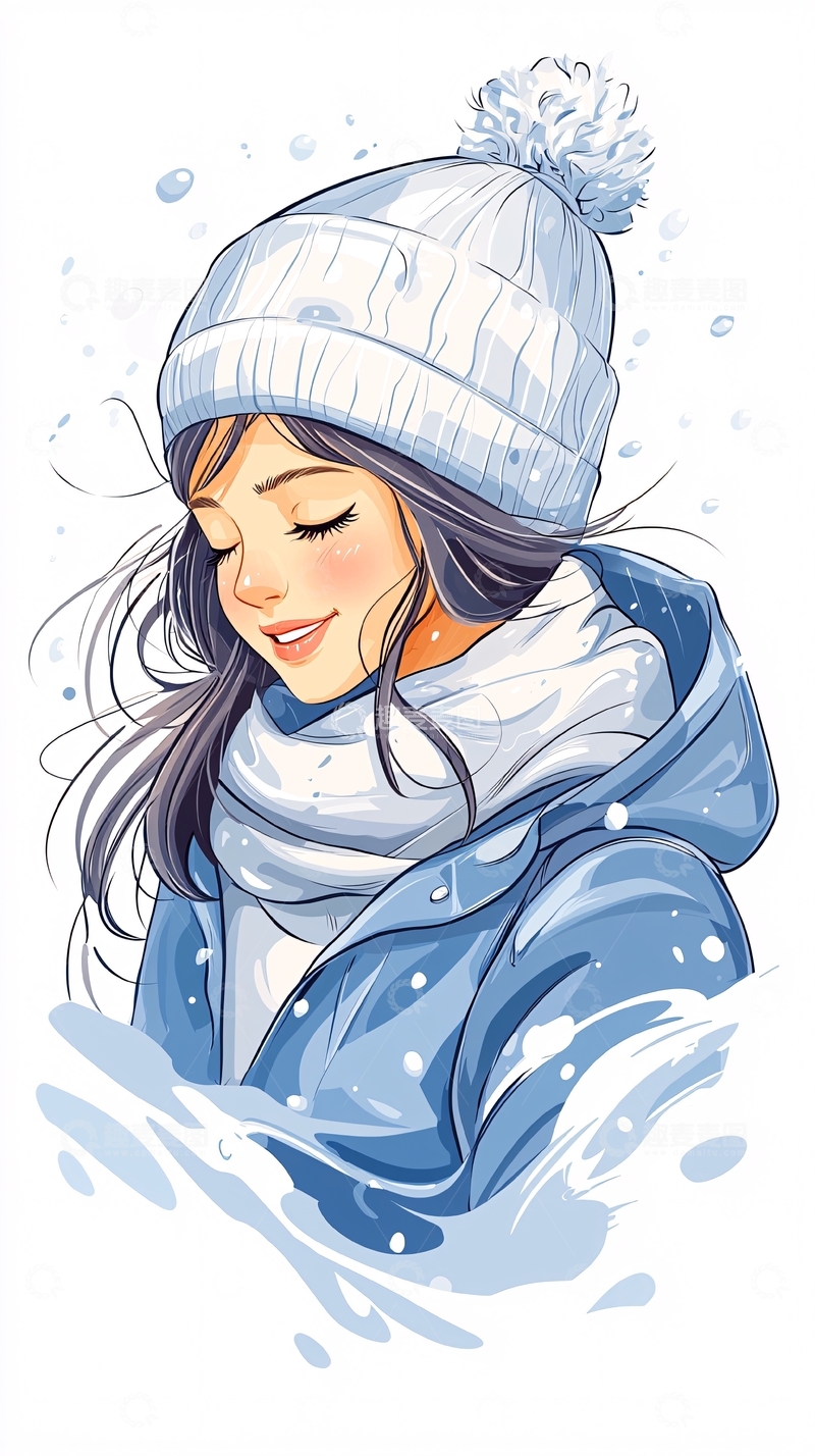 高清大图下载【趣麦麦图】冬日温暖女孩插画