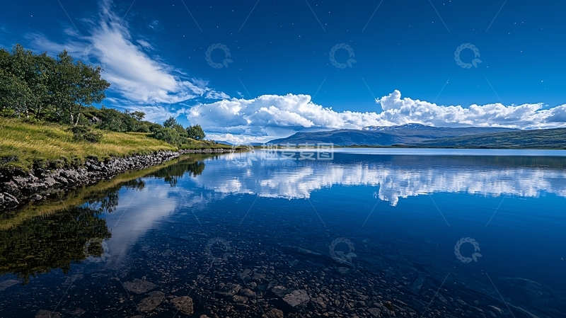 高清大图下载【趣麦麦图】宁静湖畔星空下的自然美景