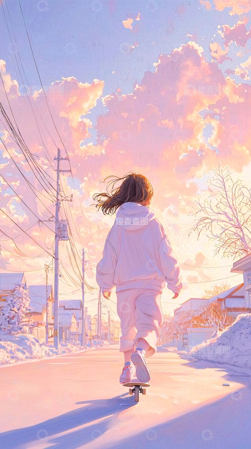 高清大图下载【趣麦麦图】冬日街道上的女孩