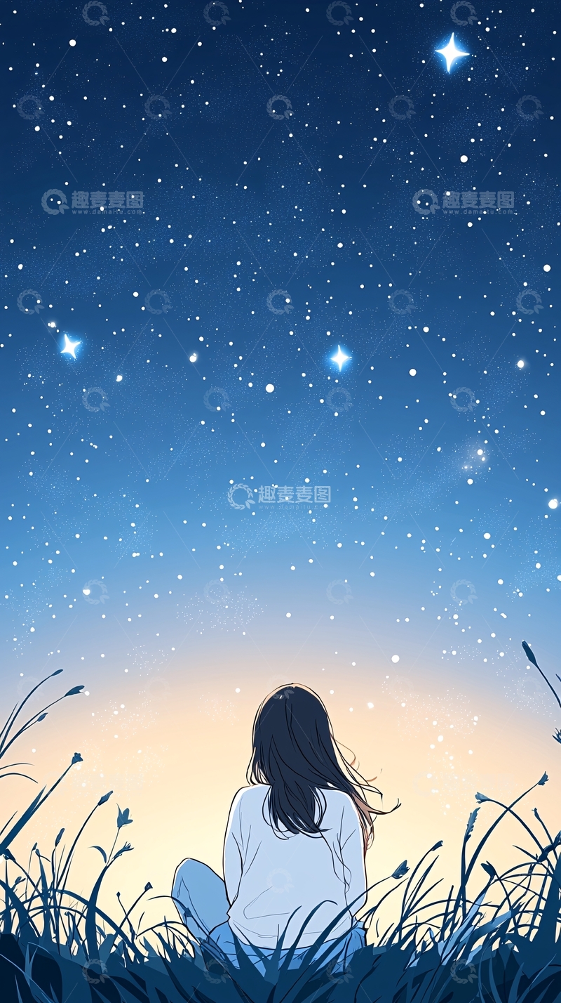 高清大图下载【趣麦麦图】仰望星空的女孩