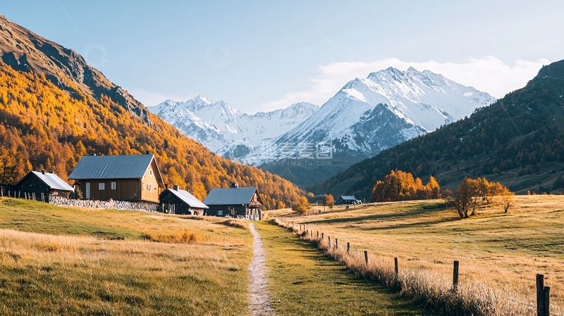 高清大图下载【趣麦麦图】秋日山间小屋风景