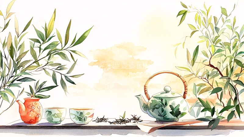 高清大图下载【趣麦麦图】茶具与自然风光