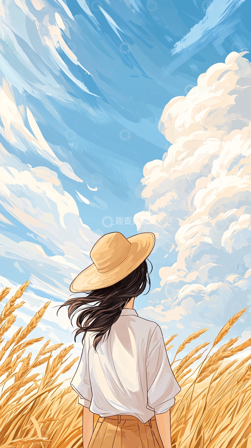 高清大图下载【趣麦麦图】麦田中的背影