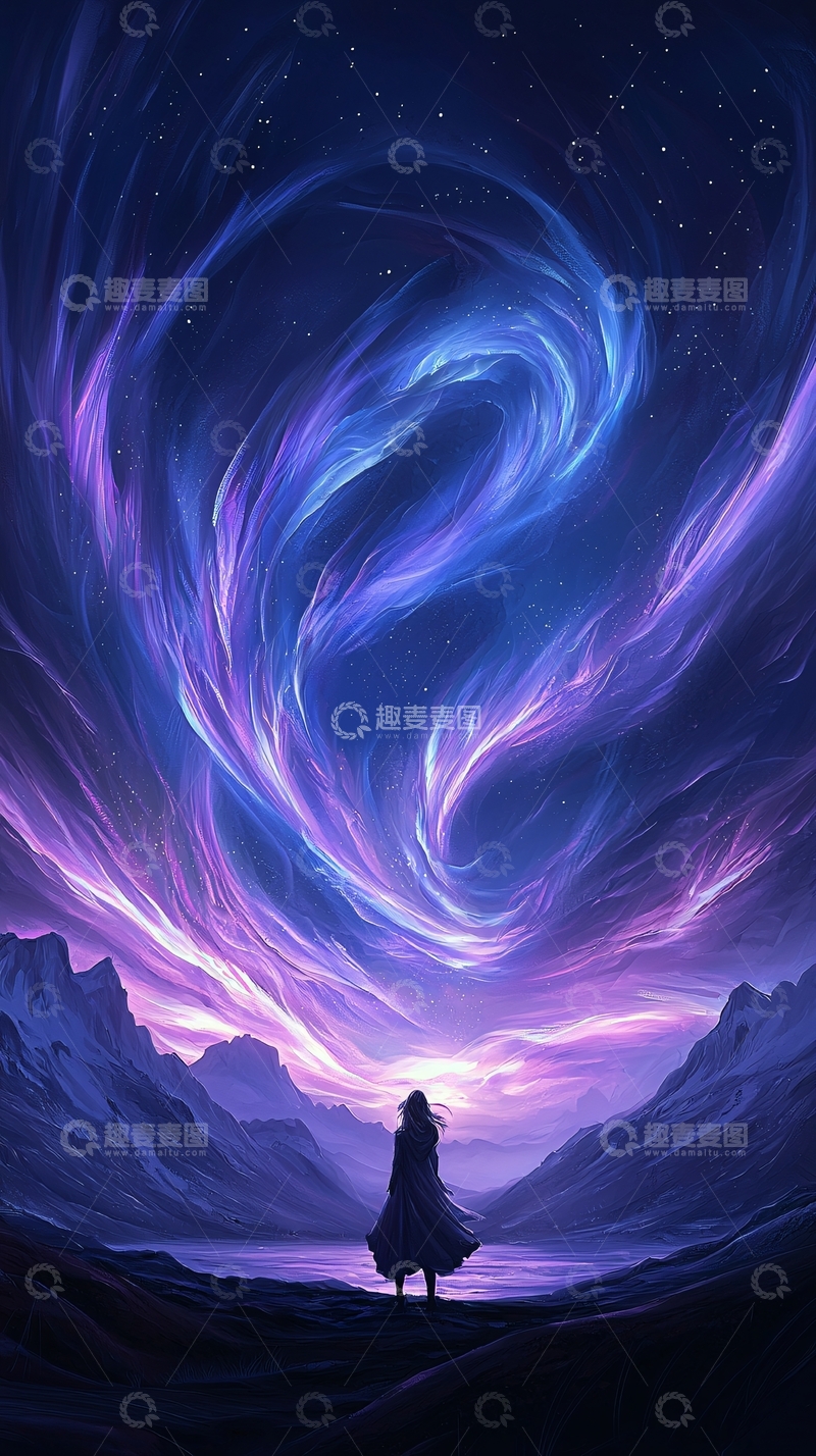 高清大图下载【趣麦麦图】梦幻星空下的孤独旅人