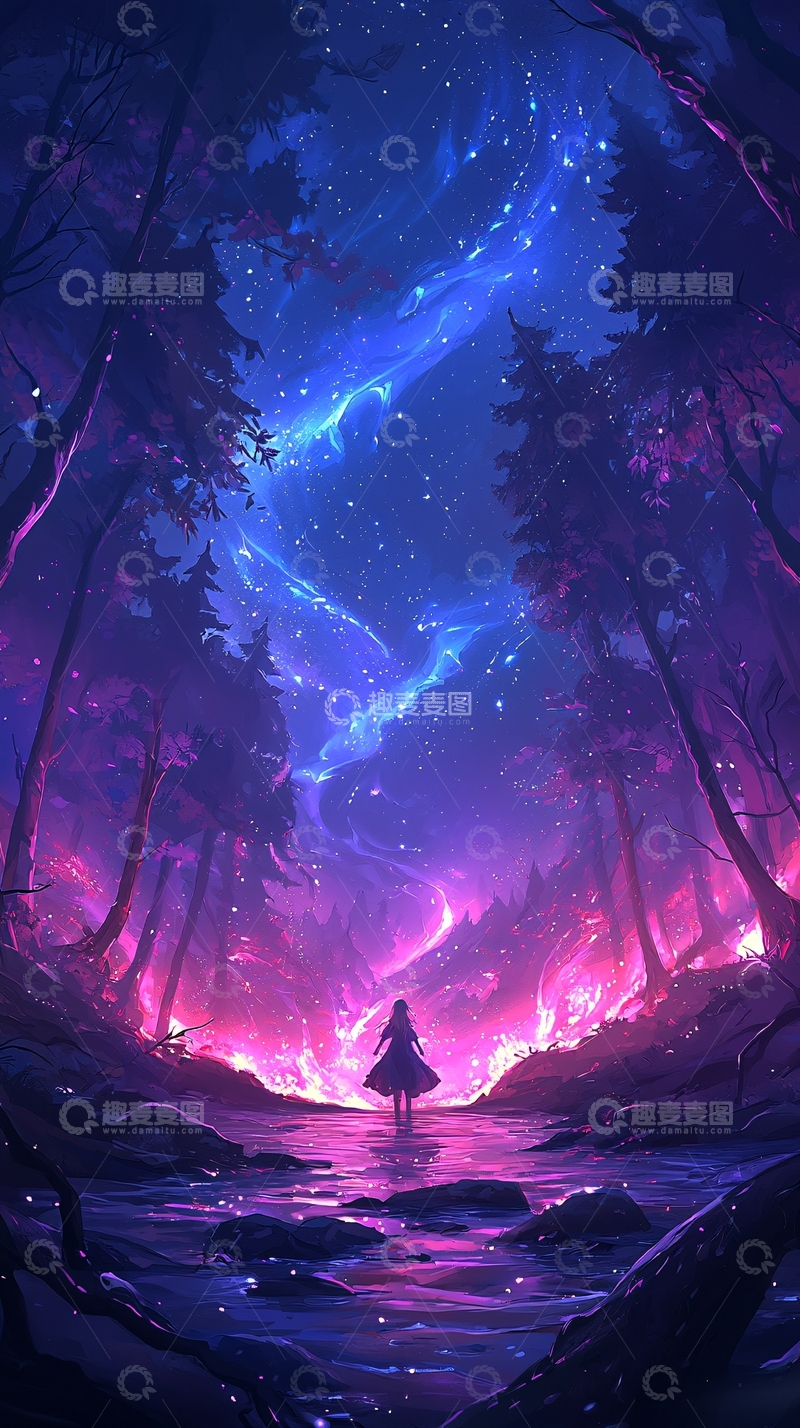 高清大图下载【趣麦麦图】梦幻森林中的神秘光芒