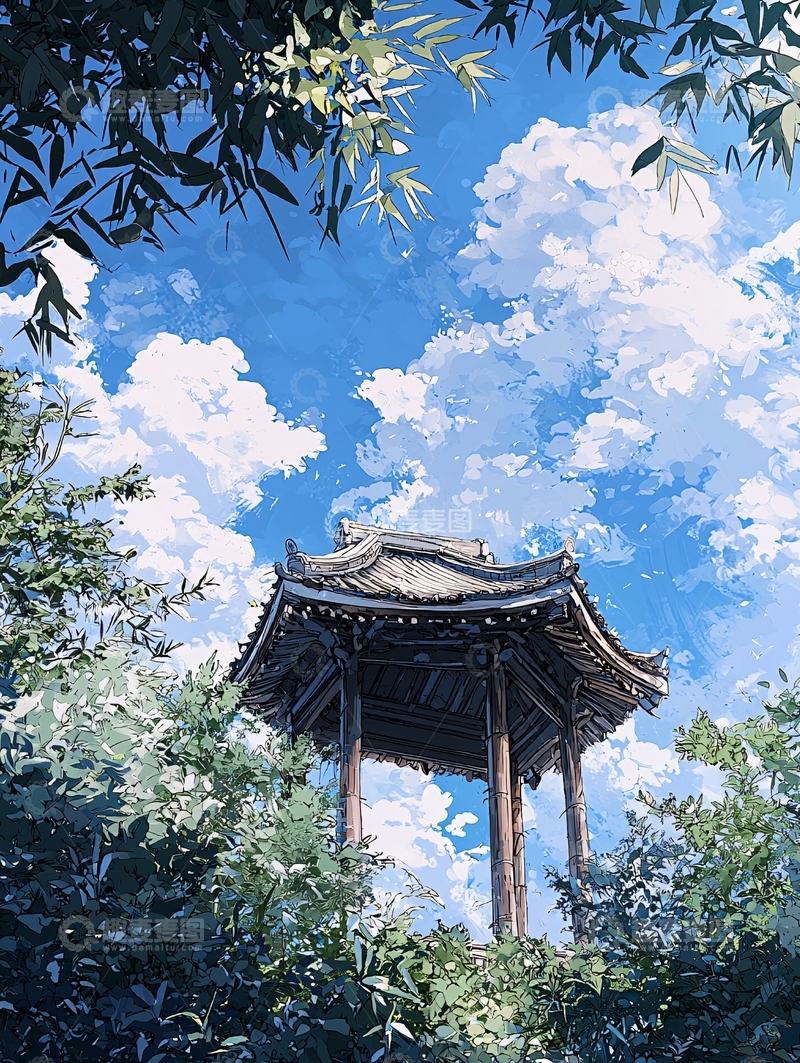 高清大图下载【趣麦麦图】古亭与蓝天白云