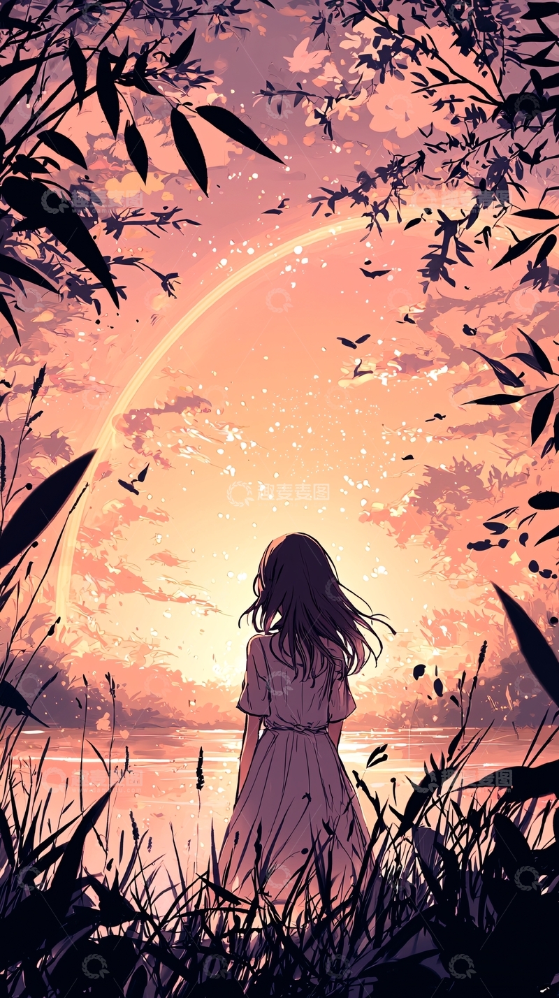 高清大图下载【趣麦麦图】秋日黄昏下的女孩