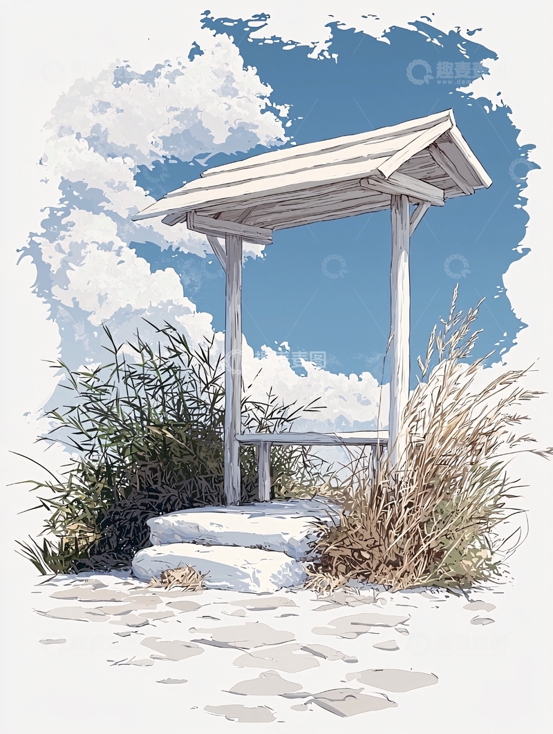 高清大图下载【趣麦麦图】海边小屋与石阶