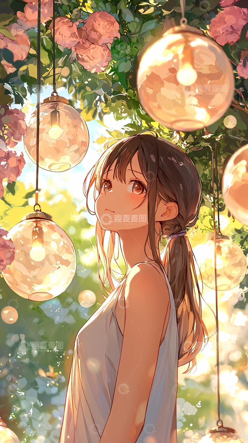 高清大图下载【趣麦麦图】夏日花园中的女孩