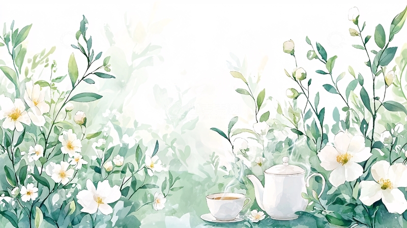 高清大图下载【趣麦麦图】茶香花影宁静时光