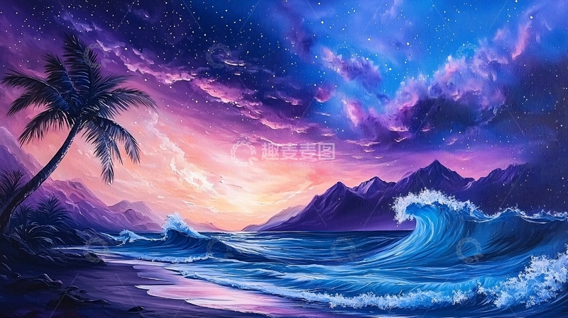 高清大图下载【趣麦麦图】梦幻海滩夜景