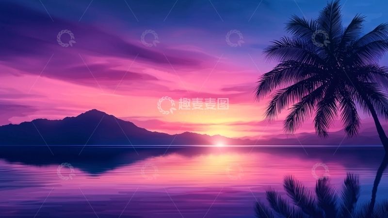 高清大图下载【趣麦麦图】梦幻海滩日落风景