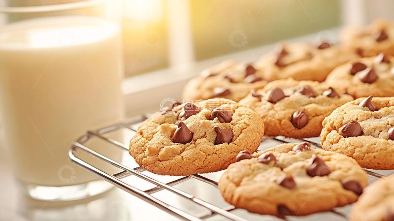 高清大图下载【趣麦麦图】巧克力片饼干与牛奶