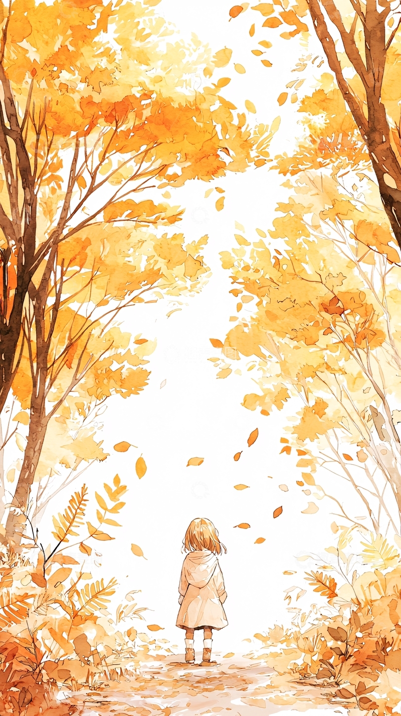 高清大图下载【趣麦麦图】秋日小径上的女孩