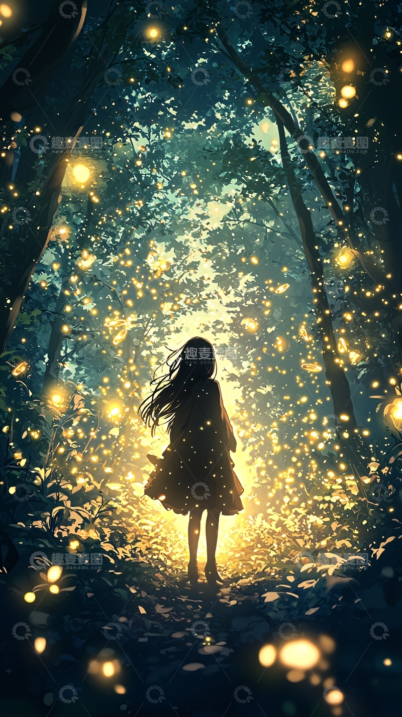 高清大图下载【趣麦麦图】梦幻森林中的女孩