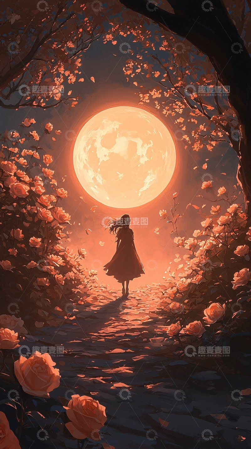 高清大图下载【趣麦麦图】月光下的花海之路