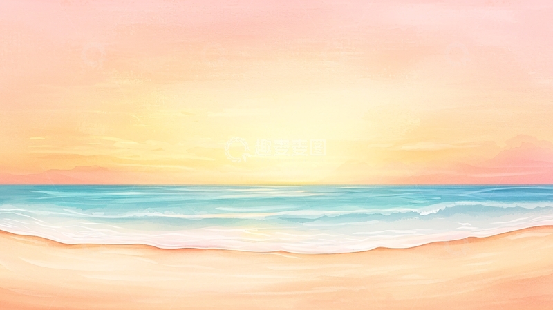 高清大图下载【趣麦麦图】夕阳海滩风景画