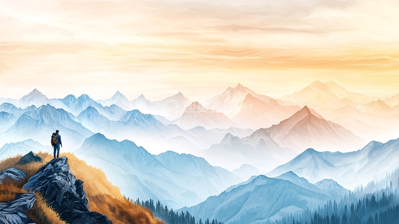 高清大图下载【趣麦麦图】徒步登山远眺群山