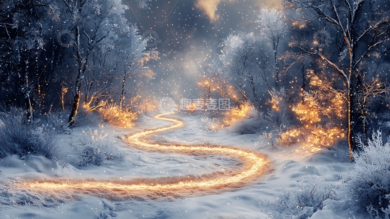 高清大图下载【趣麦麦图】冬夜森林中的魔法光圈