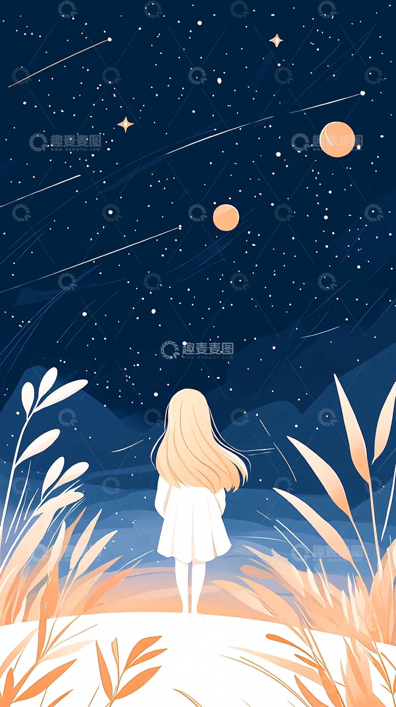 高清大图下载【趣麦麦图】夜空下的女孩