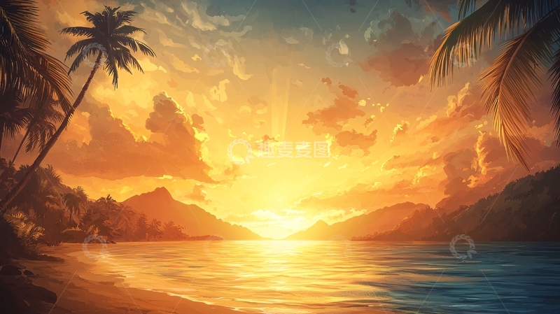 高清大图下载【趣麦麦图】热带日落海滩风景