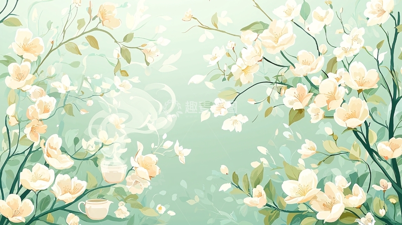 高清大图下载【趣麦麦图】春天花香茶杯背景图