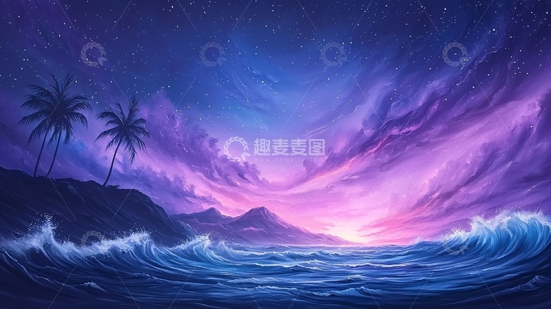 高清大图下载【趣麦麦图】梦幻海滩夜景