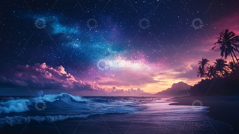 高清大图下载【趣麦麦图】梦幻海滩夜景
