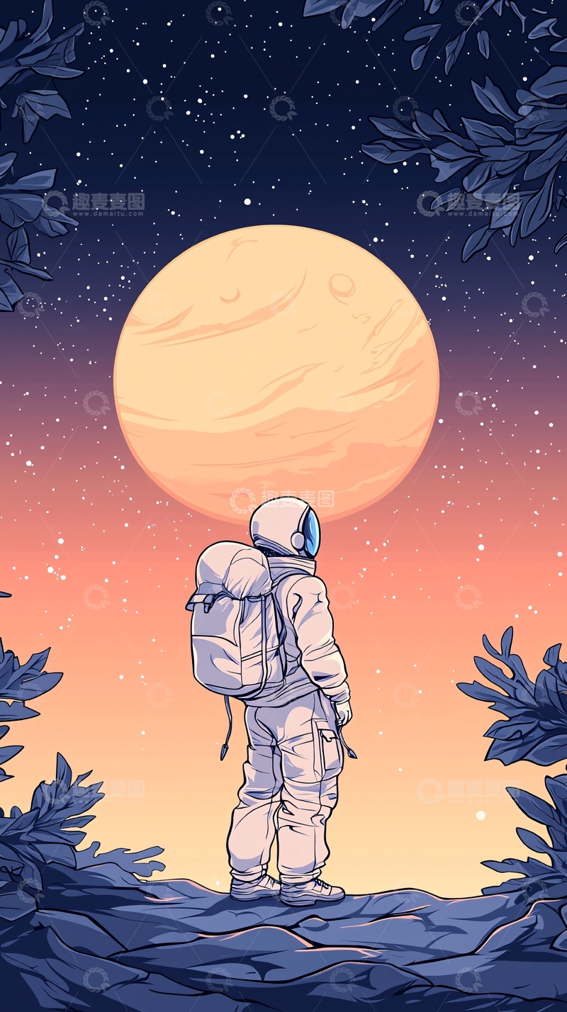 高清大图下载【趣麦麦图】宇航员在火星上的日落