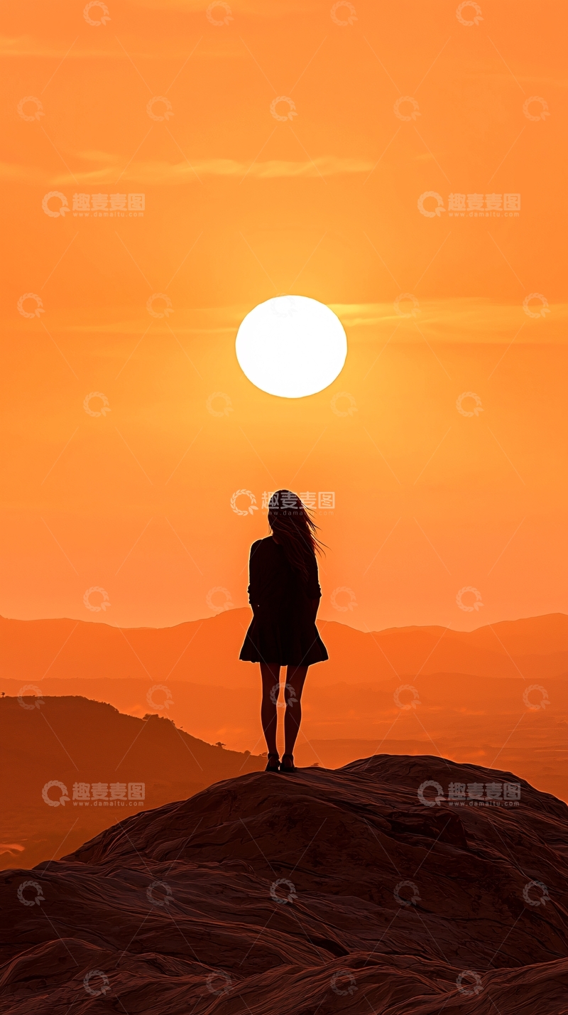 高清大图下载【趣麦麦图】日落山间剪影人